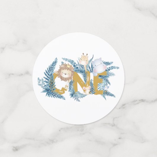 Safari Dieren Gepersonaliseerde Eerste Verjaardag  Confetti (Kleine voorkant)