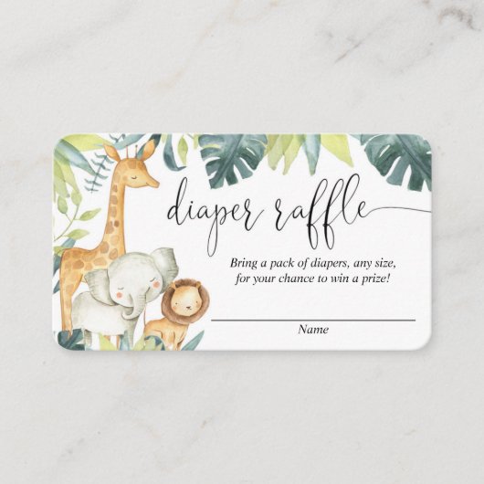 Safari dieren geslacht neutrale luier loterijkaart informatiekaartje (Voorkant)