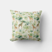 Safari Dieren - Giraffes Waterverf Groen Beige