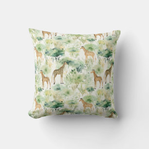 Safari Dieren - Giraffes Waterverf Groen Beige Kussen