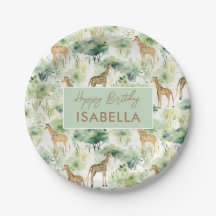 Safari Dieren - Giraffes Waterverf Groen Beige