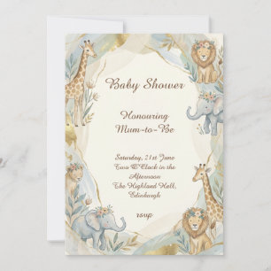 Safari Dieren Goud Baby Shower Uitnodiging