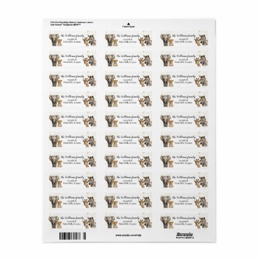 Safari-dieren gouden baby showers adresetiketten etiket (Full Sheet)