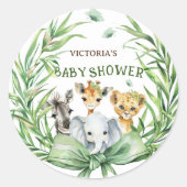 Safari Dieren Green Bow Baby shower Ronde Sticker (Voorkant)