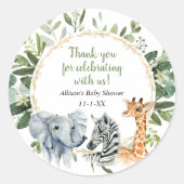 Safari dieren groen goud baby shower ronde sticker (Voorkant)