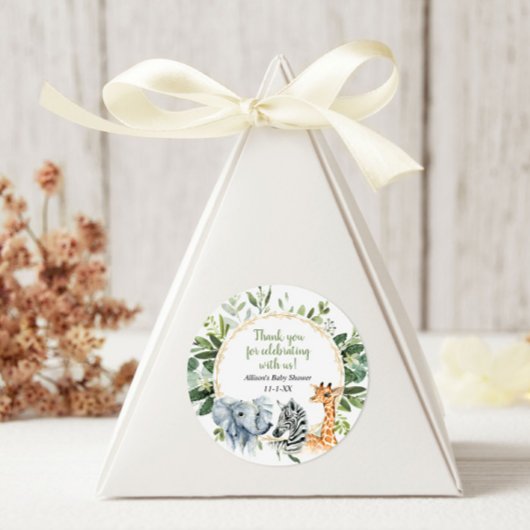 Safari dieren groen goud baby shower ronde sticker
