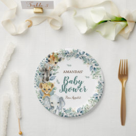Safari Dieren Groene Baby Shower Papieren Bordje