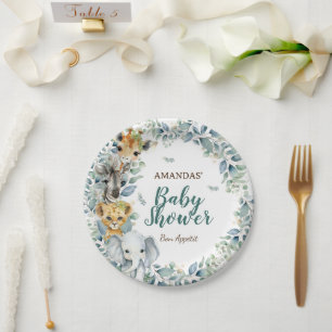Safari Dieren Groene Baby Shower  Papieren Bordje