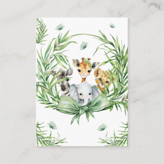 Safari Dieren Groene Boog Baby shower Luier Raffle Informatiekaartje (Achterkant)