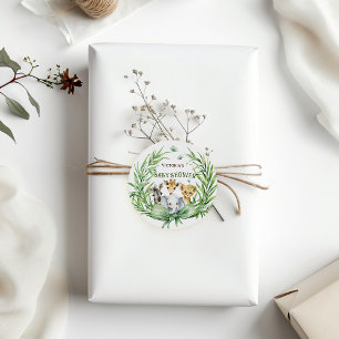 Safari Dieren Groene Boog Baby Shower Ronde Sticker