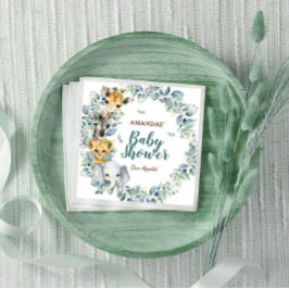 Safari Dieren Groene Botanische Baby Shower Servet