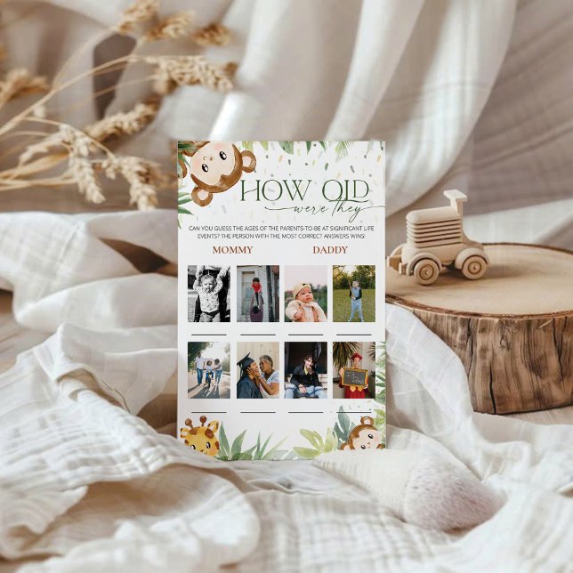 Safari dieren Hoe oud waren ze Baby shower spel (Creator heeft geüpload)