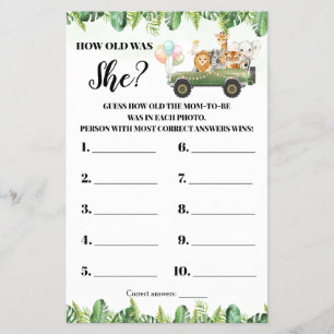Safari Dieren Hoe oud was ze Baby Shower Kaart