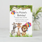Safari Dieren In Bos Verjaardag Party Uitnodiging (Staand voorkant)