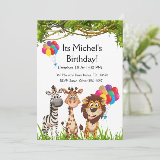 Safari Dieren In Bos Verjaardag Party Uitnodiging (Staand voorkant)