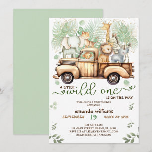 Safari-dieren in de auto baby shower  kaart