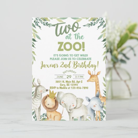 Safari dieren jongen 2e verjaardag uitnodiging inv (Staand voorkant)