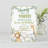 Safari dieren jongen 3e verjaardag uitnodiging. kaart (Staand voorkant)