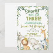 Safari dieren jongen 3e verjaardag uitnodiging. kaart (Voorkant / Achterkant)