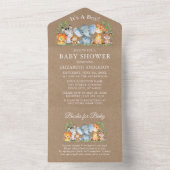 Safari Dieren Jongen Baby shower en Boeken Kraft All In One Uitnodiging (Binnen)