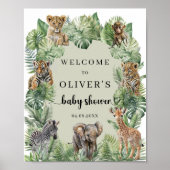 Safari Dieren Jongen Baby shower welkomstbord Poster (Voorkant)