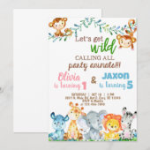 Safari dieren jongen & meisje broer en zus verjaar kaart (Voorkant / Achterkant)