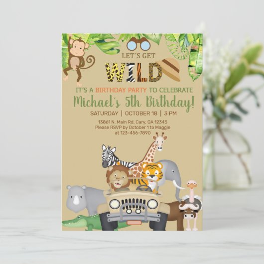 Safari dieren, jongen verjaardag, elke leeftijd..  kaart (Staand voorkant)