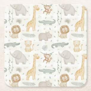 Safari Dieren Jungle Groene Gingham Ruit Kartonnen Onderzetters