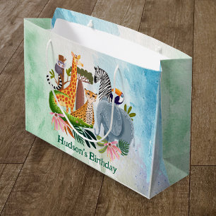 Safari-dieren jungle verjaardag waterverf groot cadeauzakje