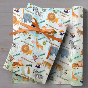 Safari dieren jungle verjaardag waterverf op maat cadeaupapier