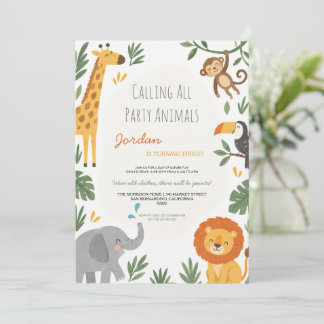 Safari Dieren Jungle Verjaardagsfeestje  Kaart