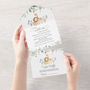 Safari Dieren, Jungle, Wilde Dieren, Baby Borrel All In One Uitnodiging