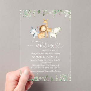 Safari Dieren, Jungle, Wilde Dieren, Baby Shower Acryl Uitnodigingen