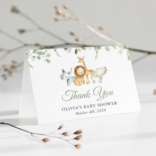 Safari Dieren, Jungle, Wilde Dieren, Baby Shower Bedankkaart
