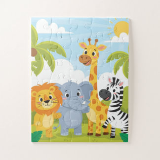 Safari Dieren Kids Puzzel | Cute Leeuw Olifant Gi