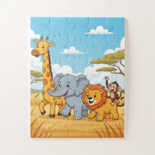 Safari Dieren Kids Puzzel Olifant Giraffe Leeuw