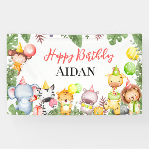 Safari Dieren Kinderen Verjaardagsfeest Spandoek