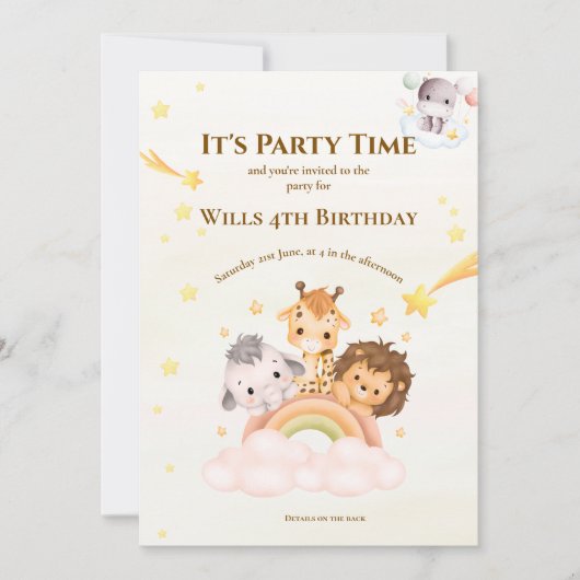 Safari Dieren Kinderfeest Uitnodiging (Voorkant)