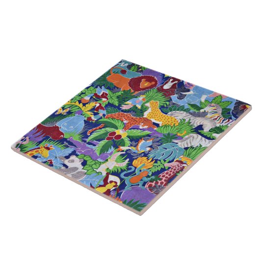 Safari dieren kleurrijk patroon keramiek tegel tegeltje (Zijkant)