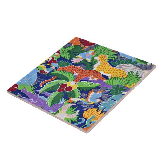 Safari dieren kleurrijk patroon tegeltje (Zijkant)