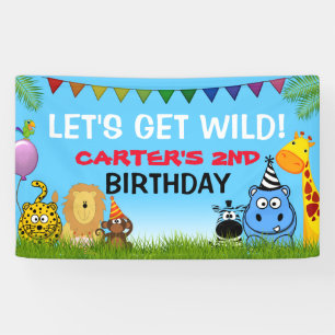 Safari Dieren Kleurrijke Kids Jungle Verjaardagsfe Spandoek