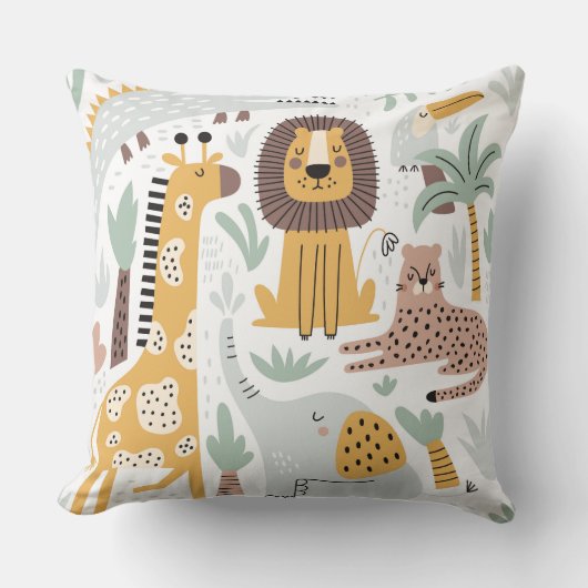 Safari Dieren Kussen, Schattige Oerwoud Dieren Kus Kussen (Voorkant)