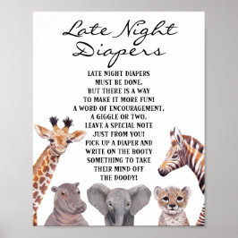 Safari Dieren Late Night Luiers Baby Shower Poster