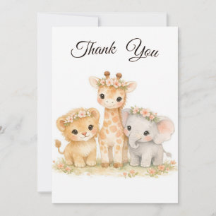 Safari Dieren Leeuw Giraffe Olifant Roze Meisje Kaart