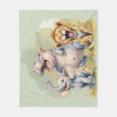 Safari Dieren Leeuw Hippo Olifant Fleece Deken (Voorkant)
