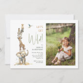 Safari Dieren "Let's Get Wild" Foto Verjaardag Kaart (Voorkant)