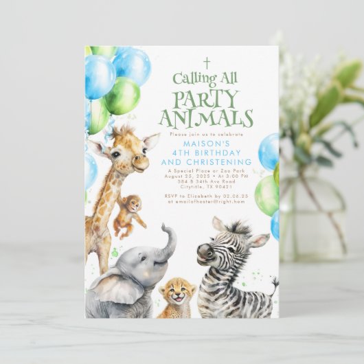 Safari Dieren Leuke Verjaardag & Doopsel Kaart (Staand voorkant)