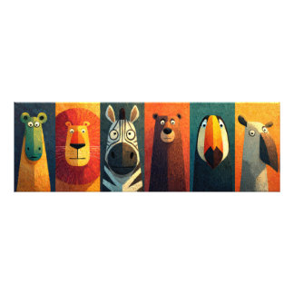 Safari Dieren Line-up Kleur Poster