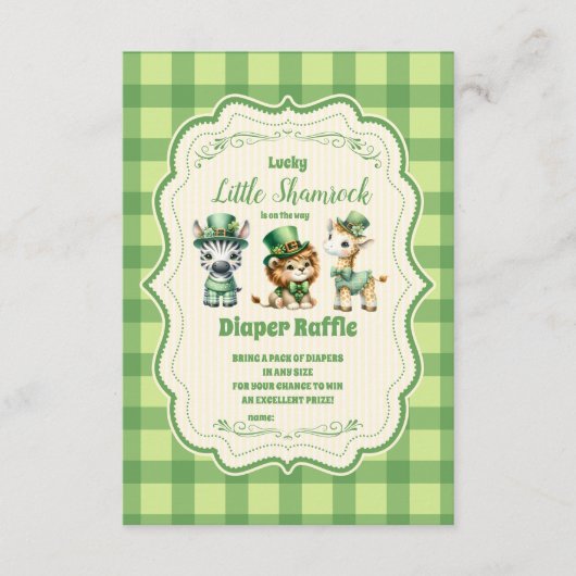 Safari dieren Lucky Little Shamrock Diapper Raffl Informatiekaartje (Voorkant)
