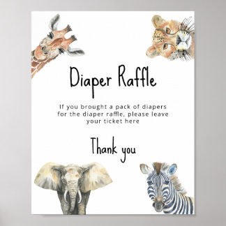 Safari dieren - Luier Raffle spel Poster